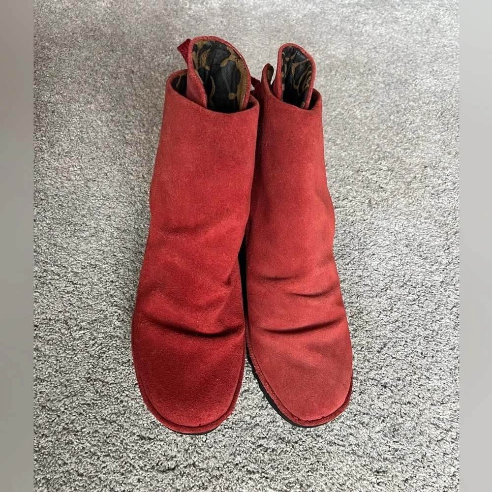 Fly London Ankle Boots Yama Size 39 Wedge Brick Suede Lace Up Ankle Booties